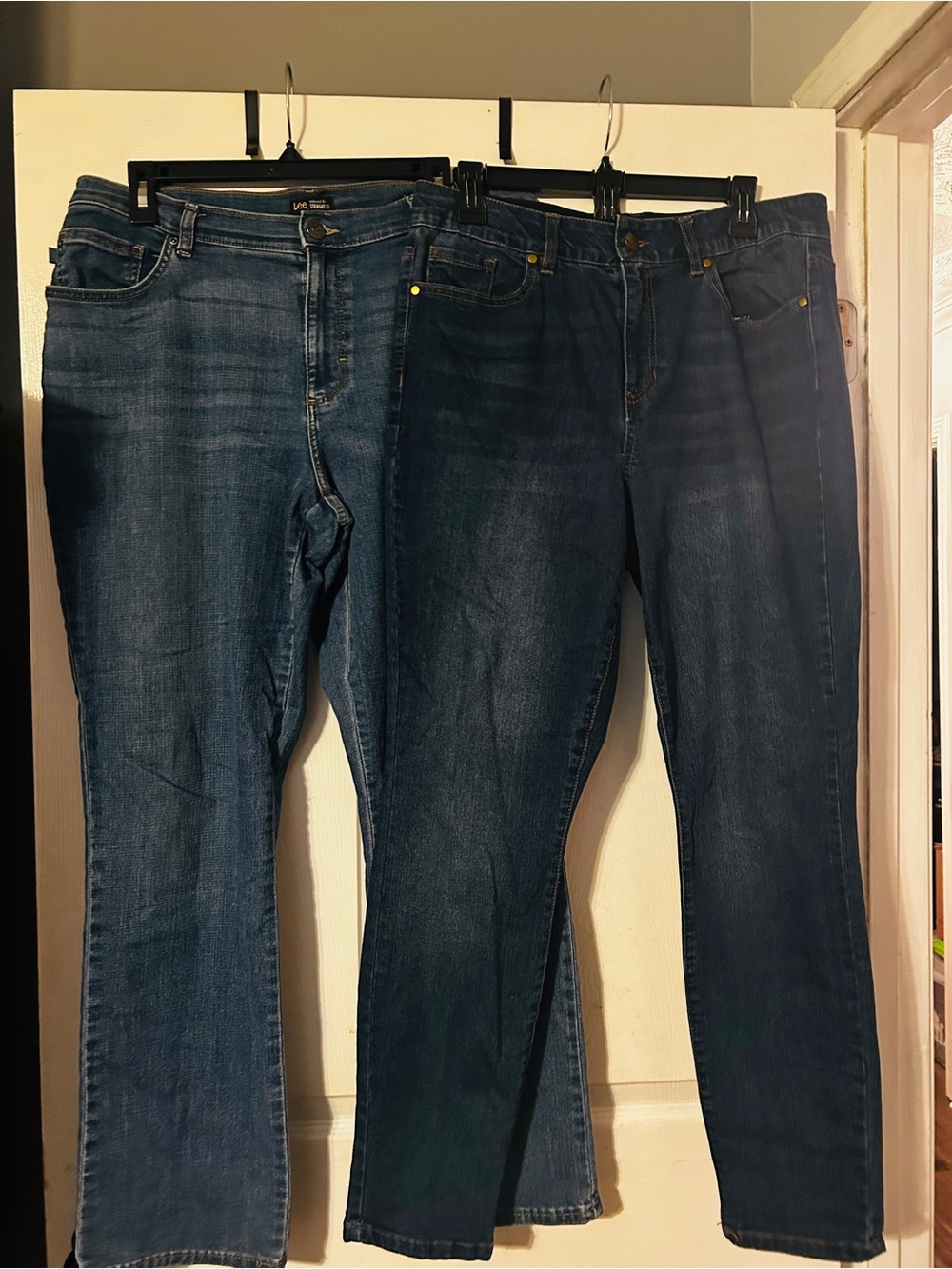 2 pair jeans.  Lee Women’s Dark Blue Jeans - and d.jeans with stretch waist